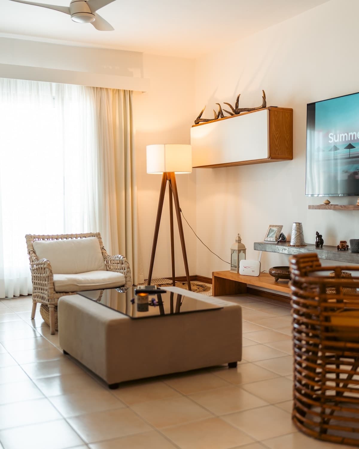 Bright living room in a beachfront apartment in Flic en Flac