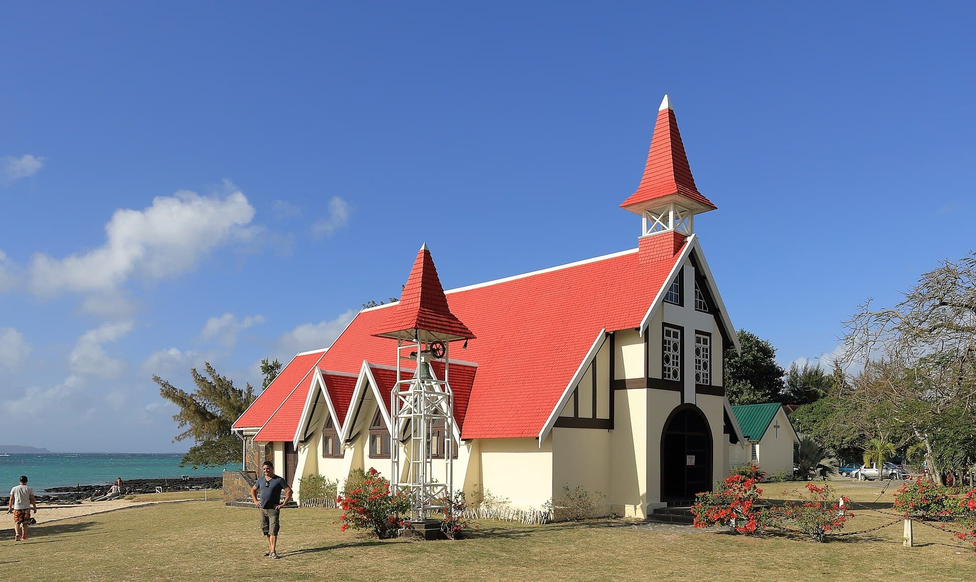 Cap Malheureux red-roofed church, north coast